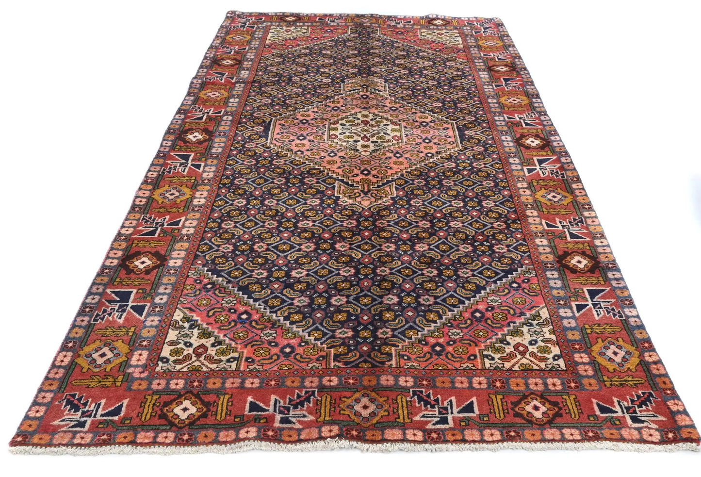 Hand-knotted oriental carpet 5x9 ft tribal geometric style decor