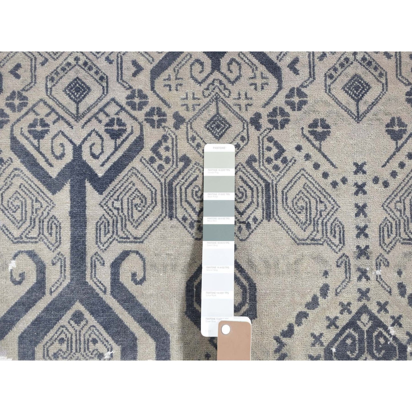 8'X9'10" Gray Broken And Erased Design Wool And Silk Hand Knotted Rug