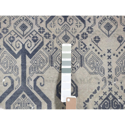 8'X9'10" Gray Broken And Erased Design Wool And Silk Hand Knotted Rug