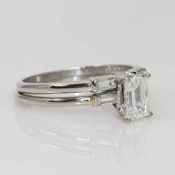Platinum Ring Set .94ct Emerald Cut, GIA, F/VS1