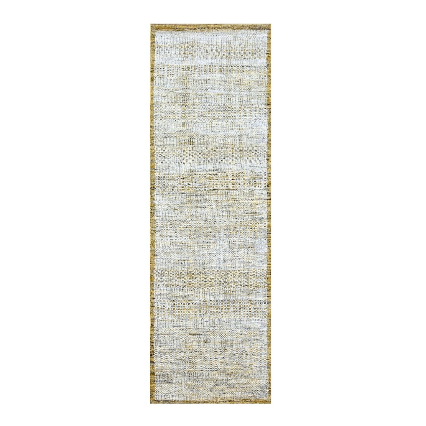 2'8"X8'2" Gold Hand Knotted Oxidized Grass Design Pure Wool Runner Rug