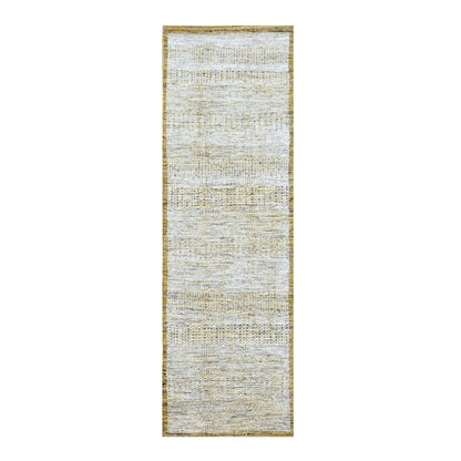 2'8"X8'2" Gold Hand Knotted Oxidized Grass Design Pure Wool Runner Rug