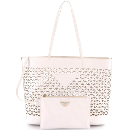 Prada Triangle Logo Shopper Tote Laser Cut Leather Medium