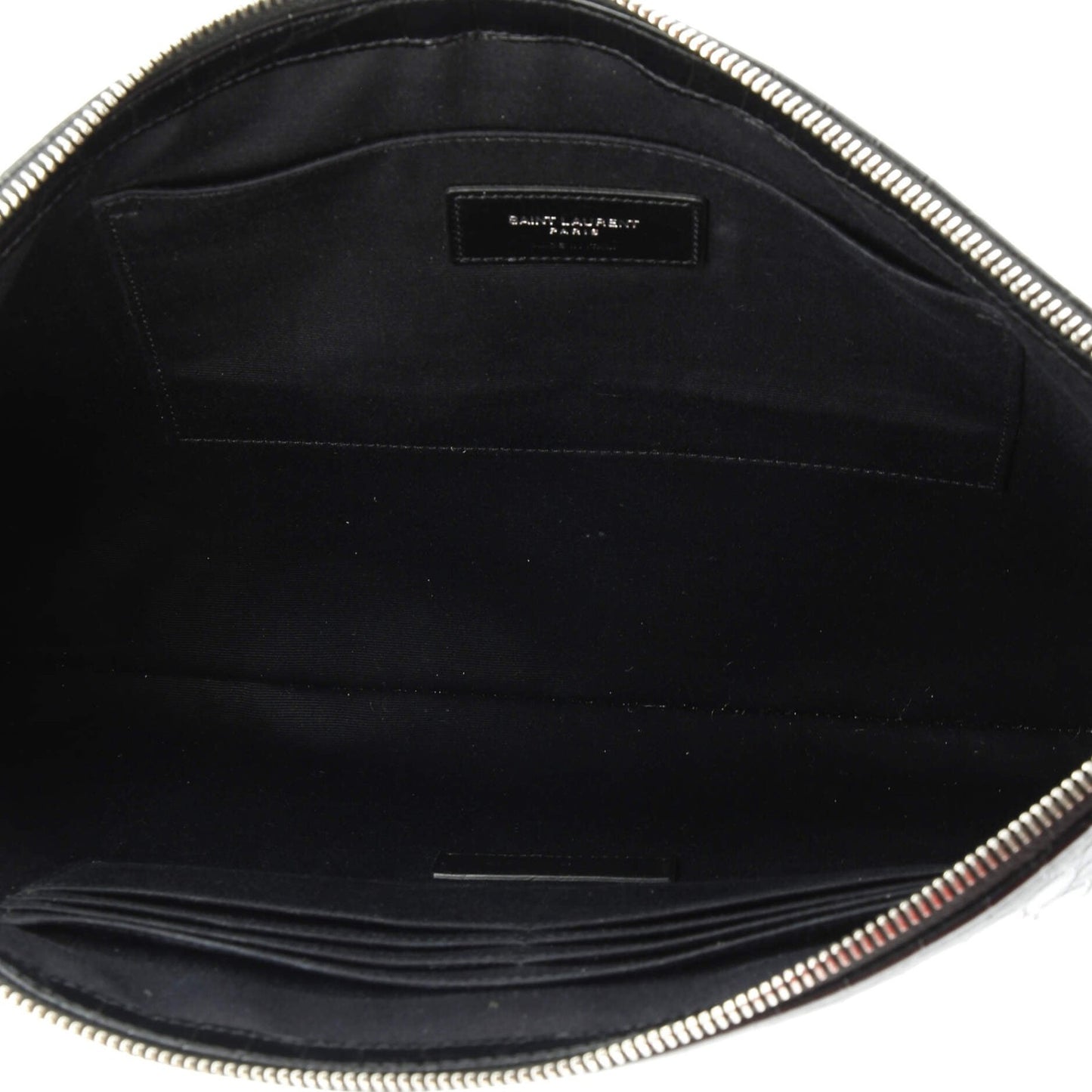 Saint Laurent Classic Monogram Tablet Wristlet Pouch Crocodile Embossed Leather