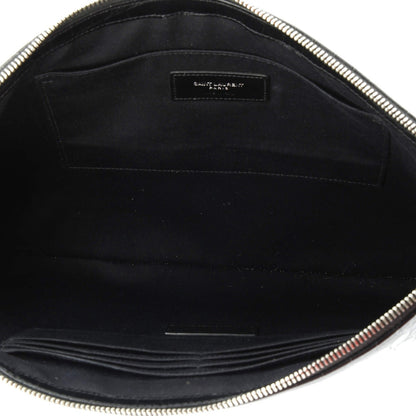 Saint Laurent Classic Monogram Tablet Wristlet Pouch Crocodile Embossed Leather