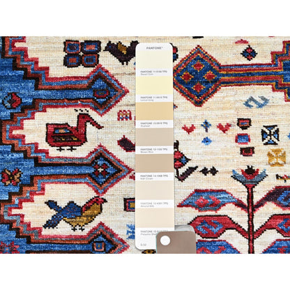 8'4"X9'3" Navajo White Turkish Knot Design Wool Hand Knotted Oriental Rug