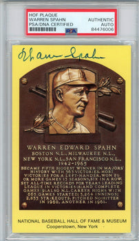 Warren Spahn Autographed Hall Of Fame Plaque Card (Psa)