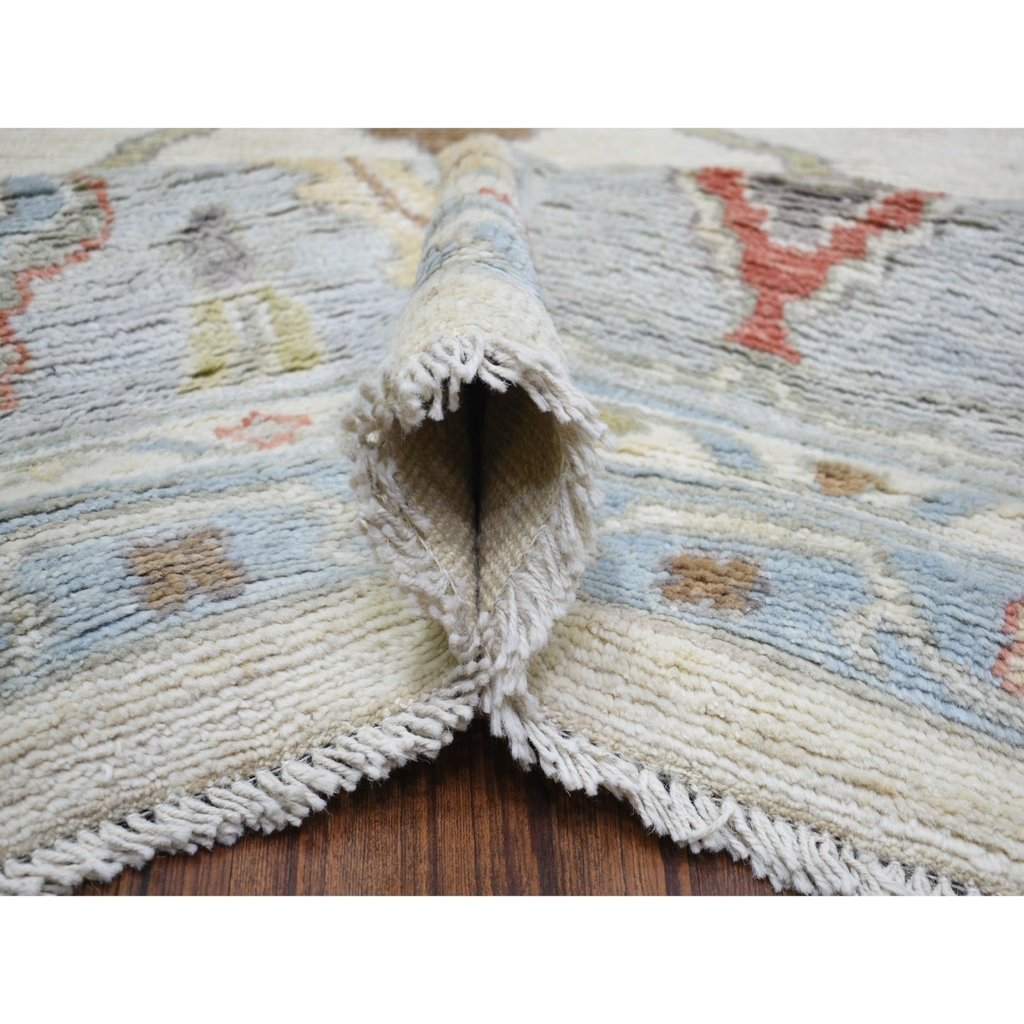 12'4"X15'3" Ivory, Afghan Angora Oushak, Wool Hand Knotted, Oversized Rug