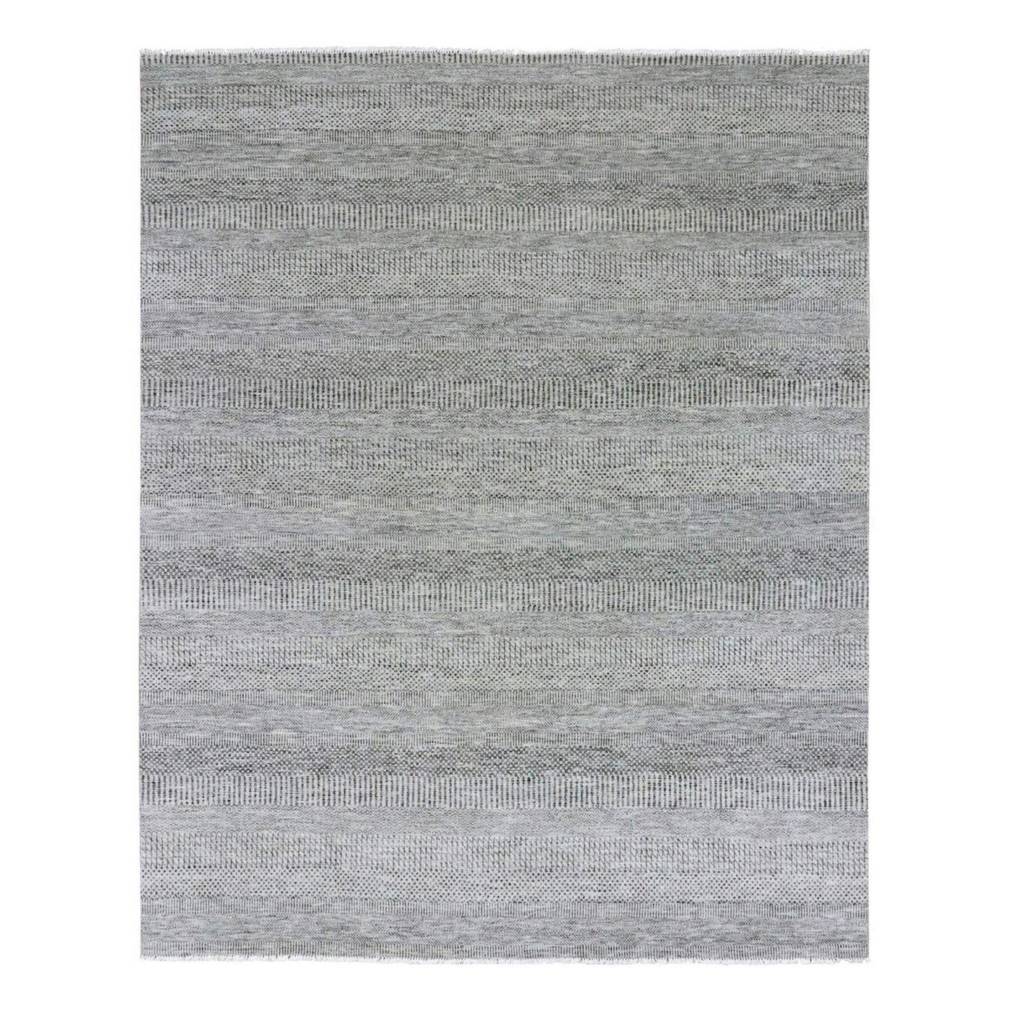 8'X10' Pastel Gray Undyed Wool Grass Design Hand Knotted Oriental Rug