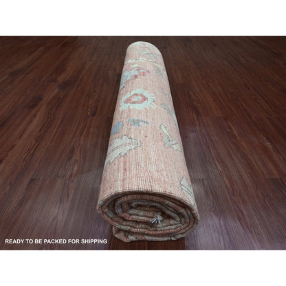 9'X11'9" Red All Wool Afghan Angora Oushak Floral Design Hand Knotted Rug