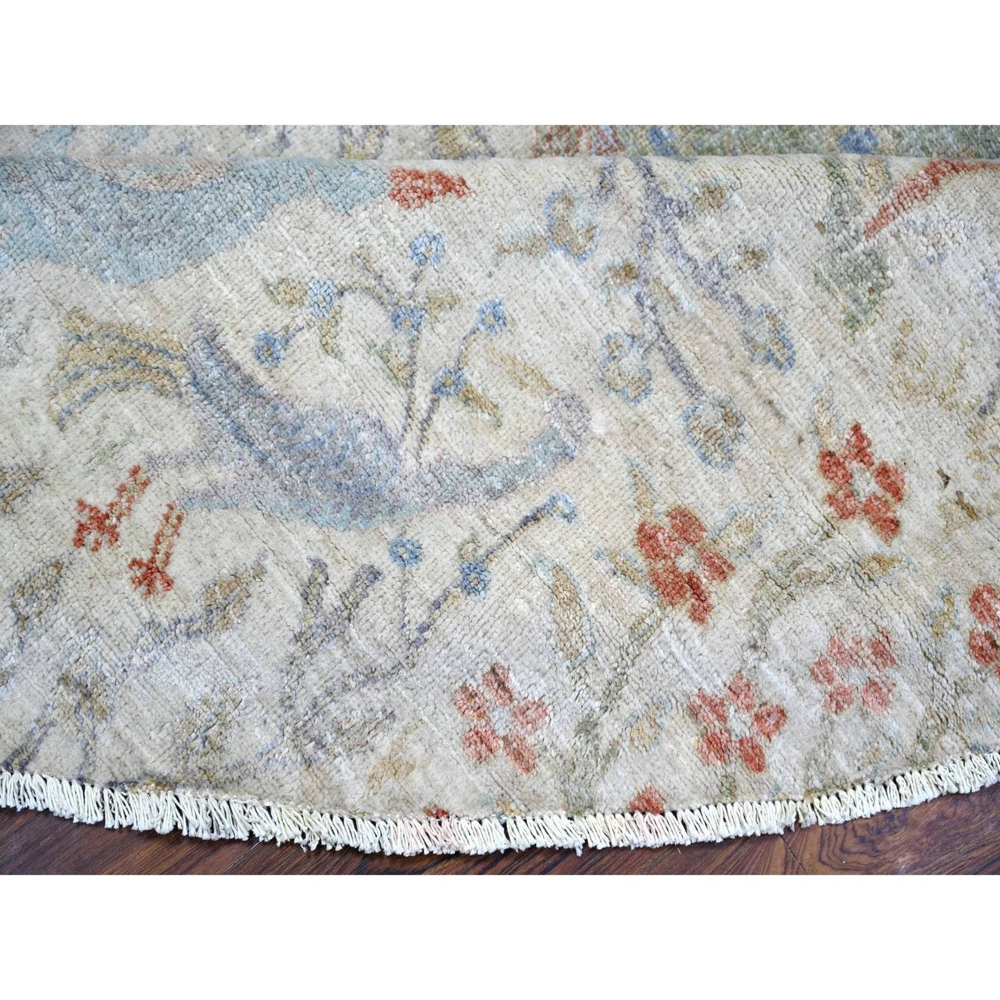 Rug 8'x8' Lexicon Ivory Afghan Peshawar Organic Wool Hand Knotted Round