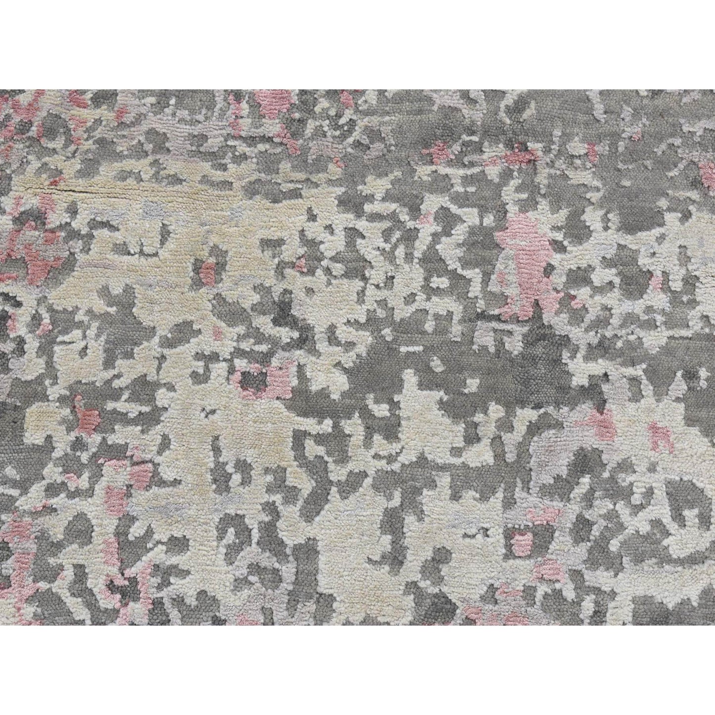 3'X4'9" Pink Abstract Design Wool And Silk Hand Knotted Rug