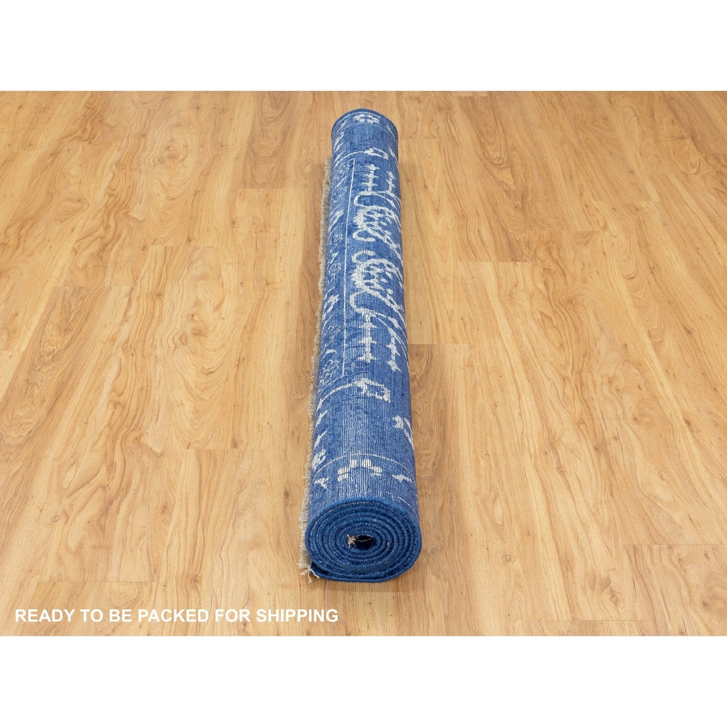 6'2"X9' Blue Hand Knotted Tone On Tone Wool And Silk Oriental Rug