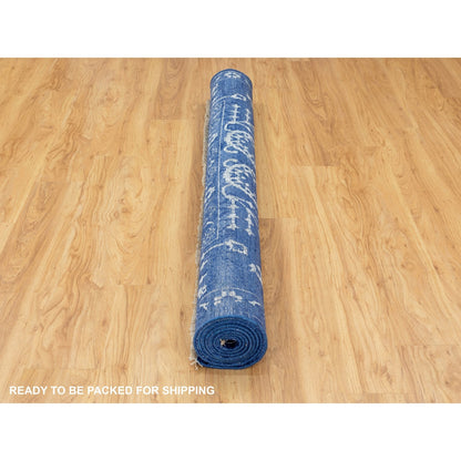 6'2"X9' Blue Hand Knotted Tone On Tone Wool And Silk Oriental Rug