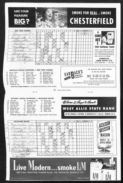 1957 World Series Program Milwaukee Braves Vs. New York Yankees Scored 198890