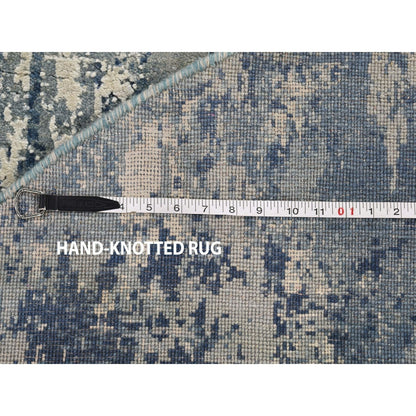 6'2"X6'2" Round Abstract Design Wool And Pure Silk Hand Knotted Blue Rug