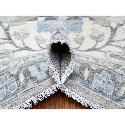 11'6"X15' Mineral Deposit Gray Sickle Leaf Design Pure Wool Oversized Rug