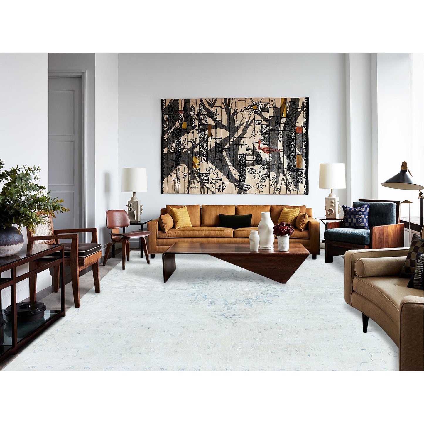 7'2"X10' Blue Old Farsian Hand Knotted Wool Shabby Chic Distressed Rug