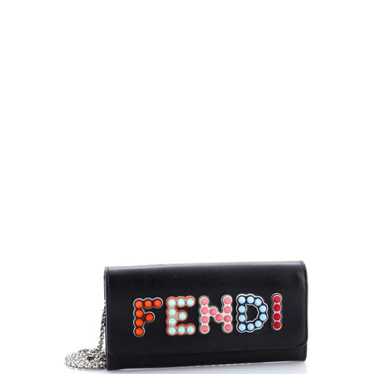 Fendi Logo Continental Wallet On Chain Studded Leather