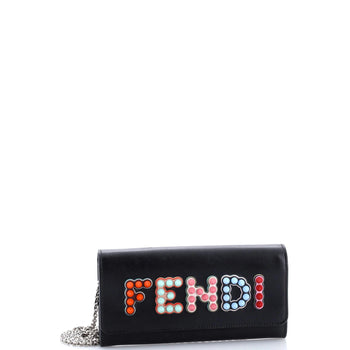 Fendi Logo Continental Wallet On Chain Studded Leather