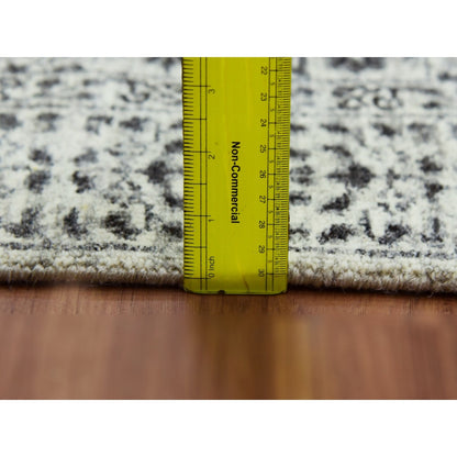 2'10"X18' White Mamluk Dynasty Design Undyed Wool Hand Knotted Runner Rug