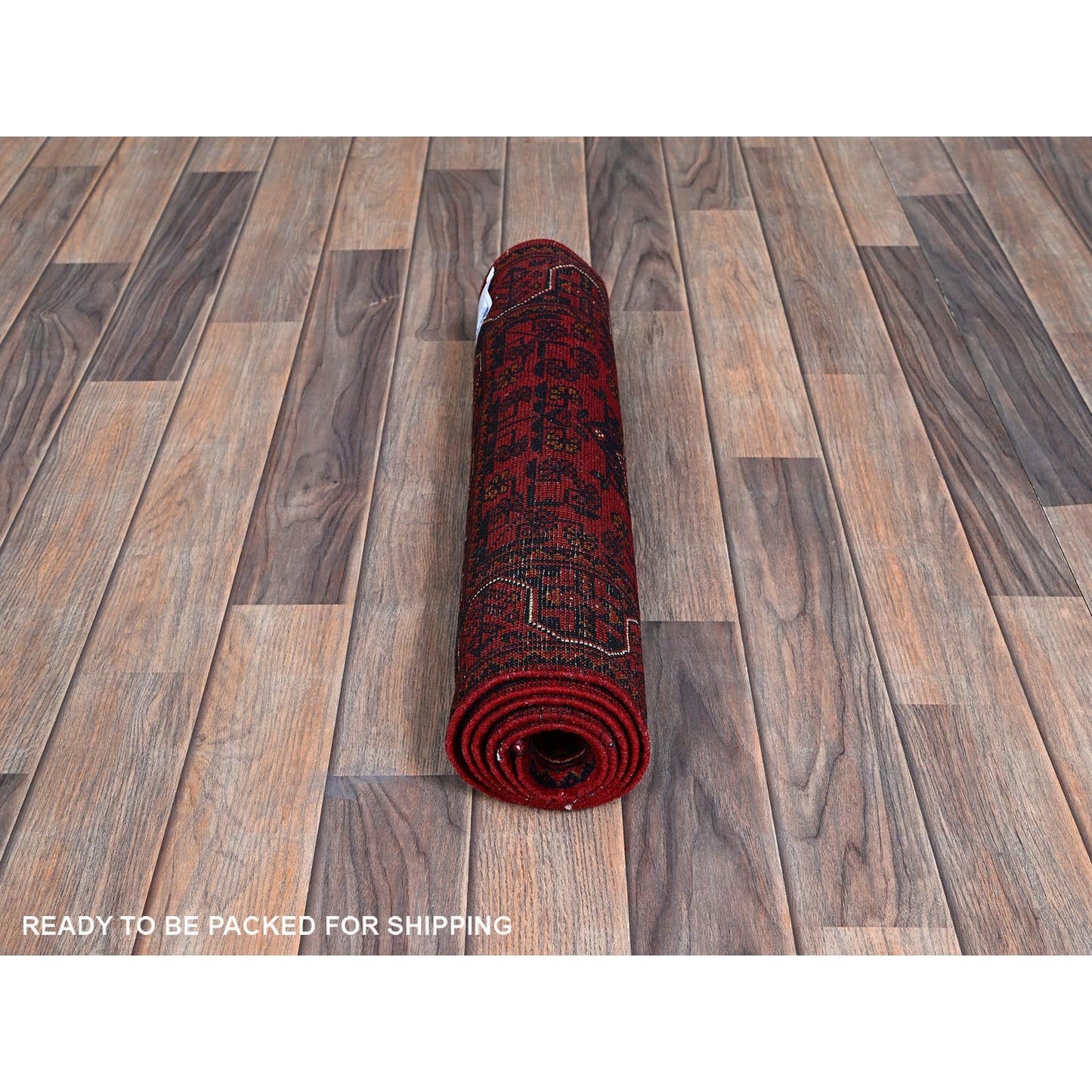 1'10"X4'10" Red Geometric Afghan Khamyab Soft Wool Hand Knotted Runner Rug