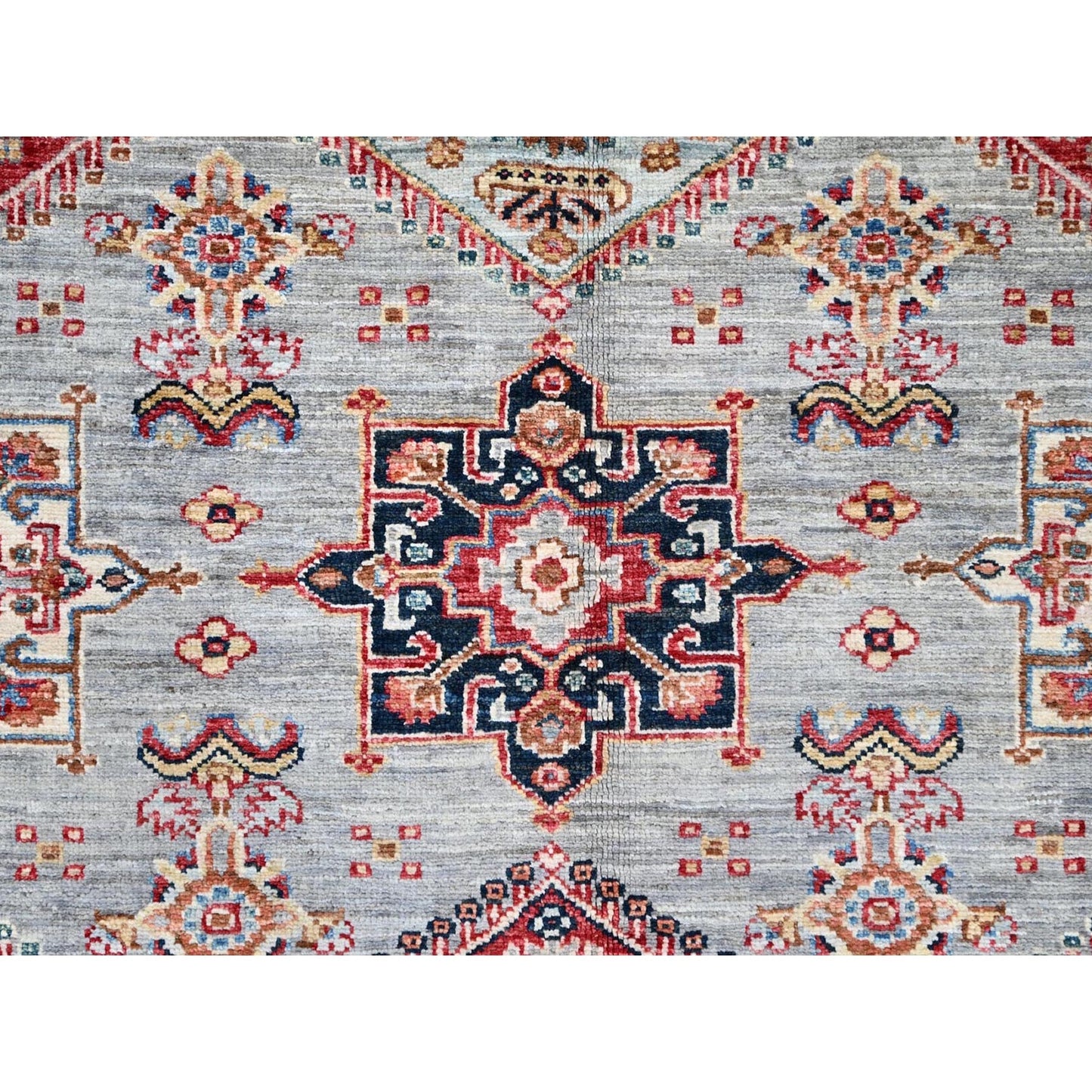 6'1"X9'6" Metallic Gray Soft Wool Super Kazak Hand Knotted Oriental Rug