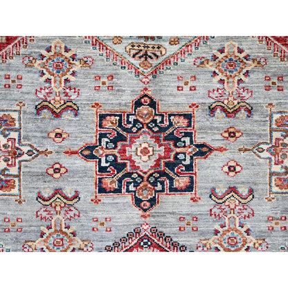 6'1"X9'6" Metallic Gray Soft Wool Super Kazak Hand Knotted Oriental Rug