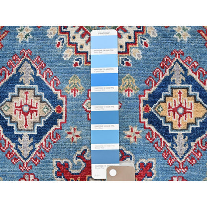 Rug 3'10"x6'3" Ruddy Blue Kazak Geometric Design Soft Wool Hand Knotted