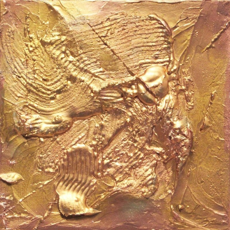 Keiko Nelson "Energy" Mixed Media Relief Gold Abstract Art Signed Modern Usa