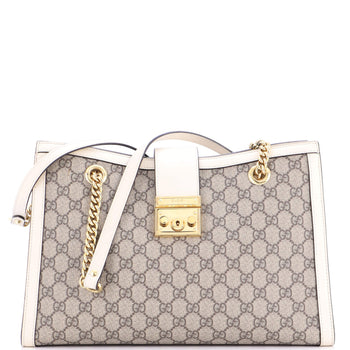 Gucci Padlock Chain Tote Gg Coated Canvas With Leather Medium