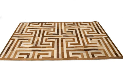Handcrafted Brown Beige Cowhide Leather Rug
