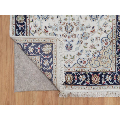 Rug 2'8"x14'4" Ivory Nain Medallion Design Wool & Silk Hand Knotted Runner