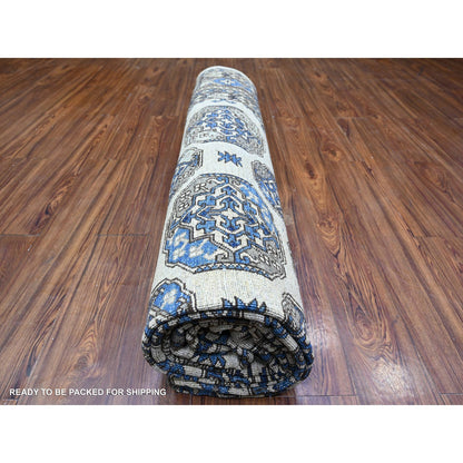 9'1"X12' Porcelain Ivory Afghan Ersari Design Hand Knotted Wool Rug