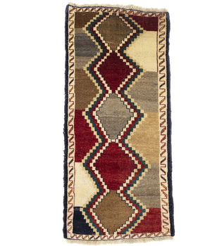 2X5 Ft Vintage Handmade Oriental Rug Multicolored