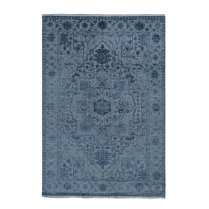 Rug 6'x9'2" Stone Gray Heris Design Wool and Silk Hi-lo Pile Hand Knotted