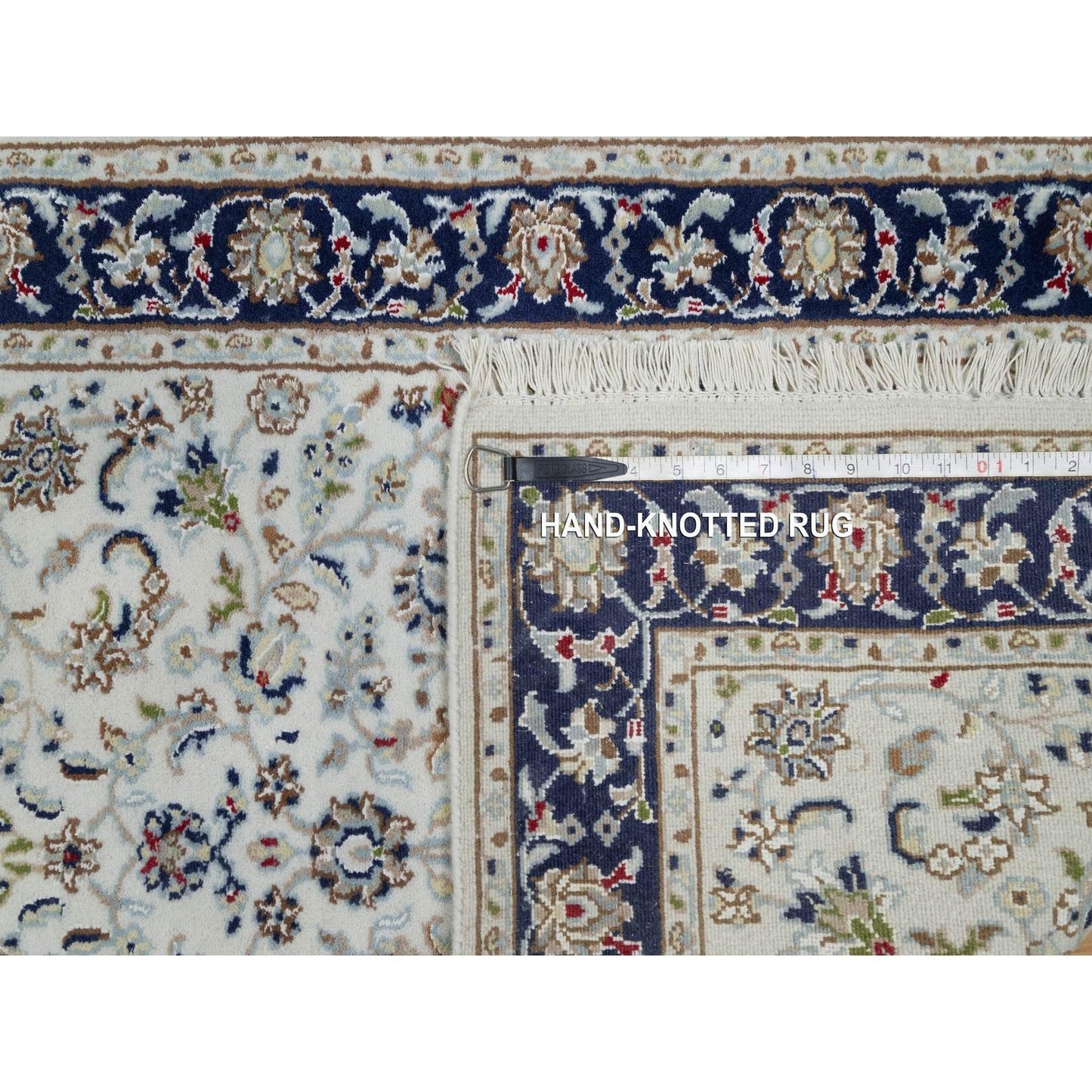 2'8"X14' White Nain Flower Design Wool And Silk Hand Knotted Runner Rug