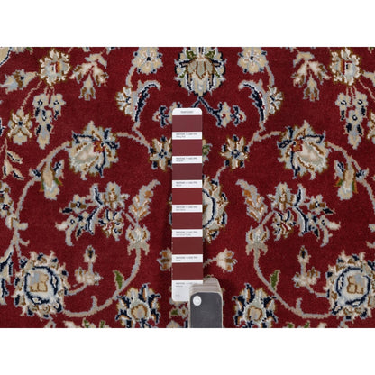 4'X6'1" Red Nain Medallion Design Hand Knotted Wool And Silk 250 Kpsi Rug