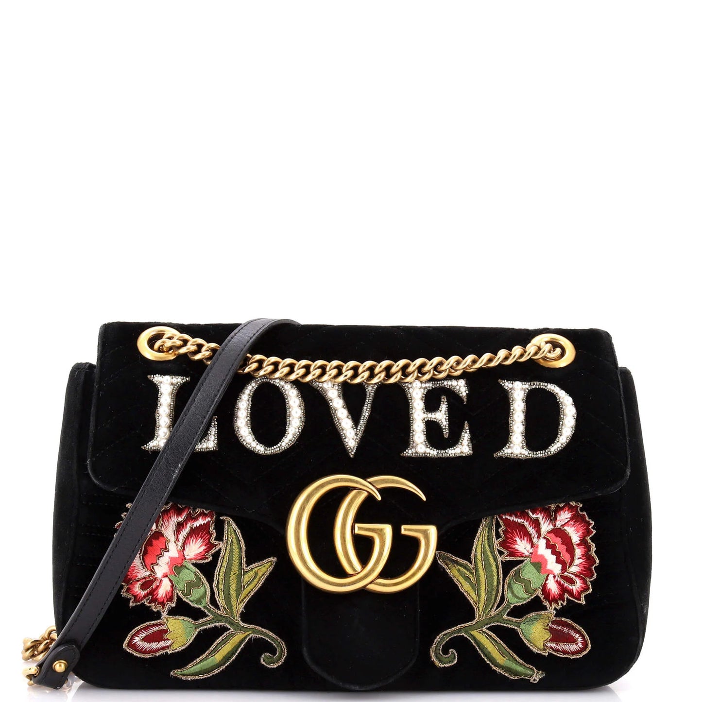 Gucci Gg Marmont Flap Bag Embroidered Matelasse Velvet Medium