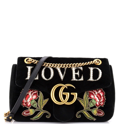Gucci Gg Marmont Flap Bag Embroidered Matelasse Velvet Medium