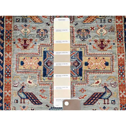2'9"X7'6" Pastel Gray Caucasian Design Soft Wool Hand Knotted Runner Rug