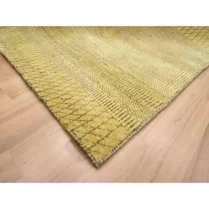 6'1"X9'6" Peanut Brown Modern Grass Design Hand Knotted Wool And Silk Rug