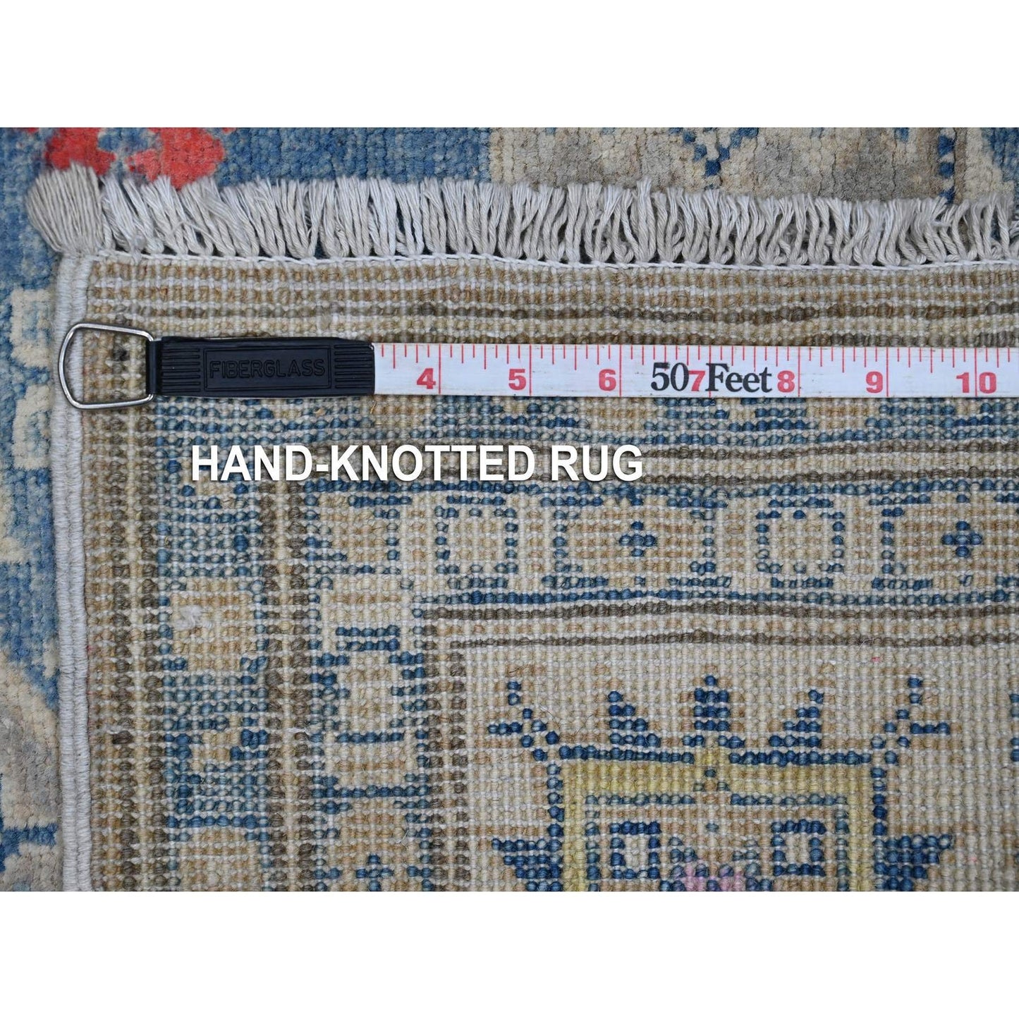 5'X6'8" Dorian Gray Hand Knotted Fusion Kazak Natural Wool Oriental Rug