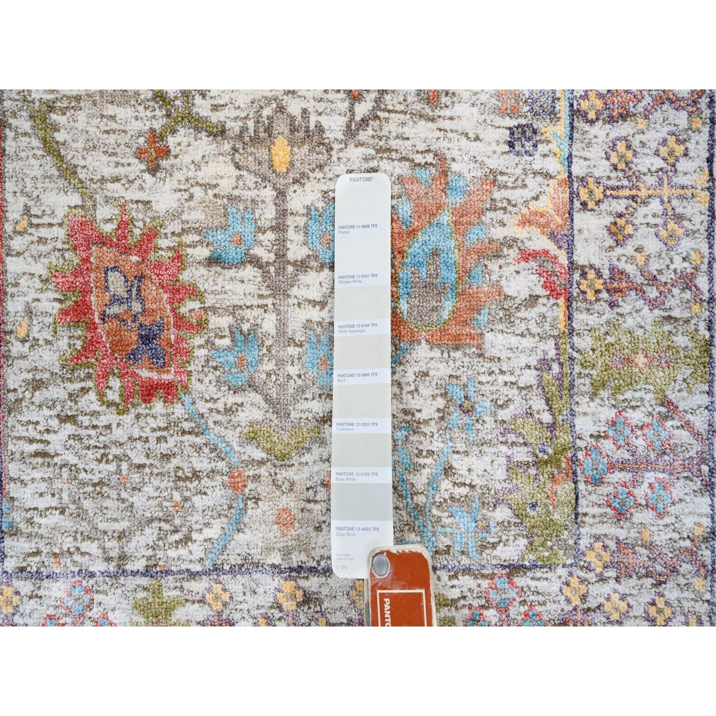 2'3"X3'2" Beige Silk With Textured Wool Hand Knotted Oriental Mat Rug