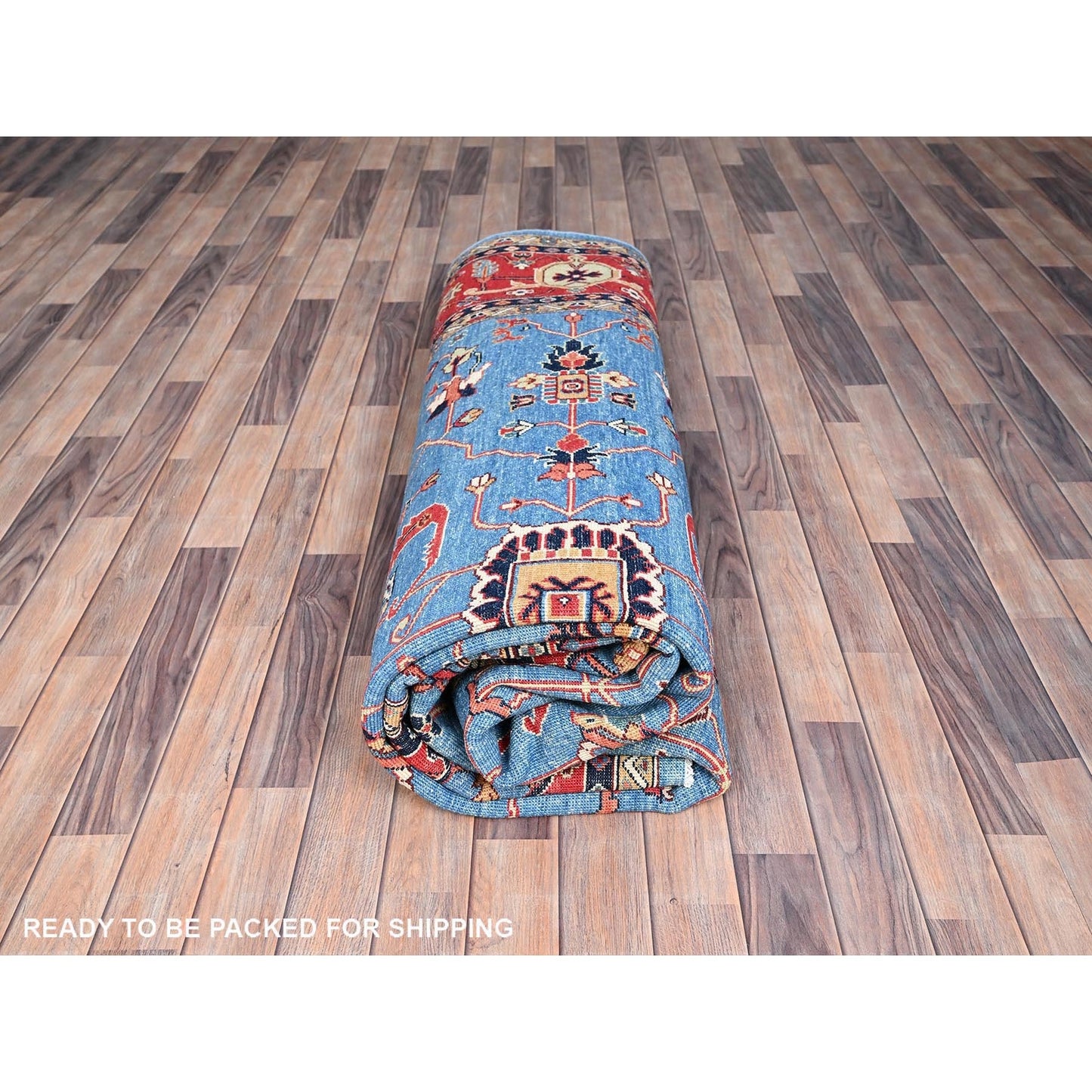 9'X11'6" Blue Extra Soft Wool Afghan Peshawar Hand Knotted Oriental Rug