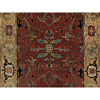 2'7"X6'1" Red Wool Hand Knotted Antiqued Fine Heris Recreation Runner Rug