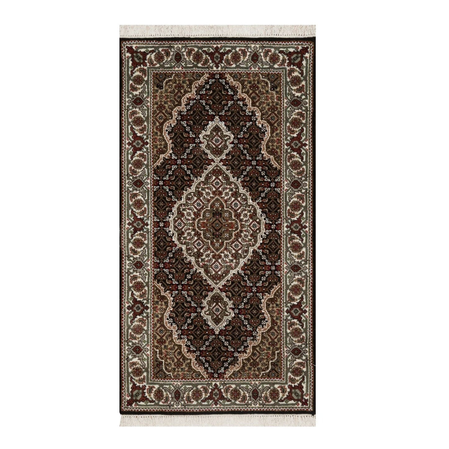 2'5"X4'8" Black Wool Rug Tebraz Mahi With Medallion Design Hand Knotted