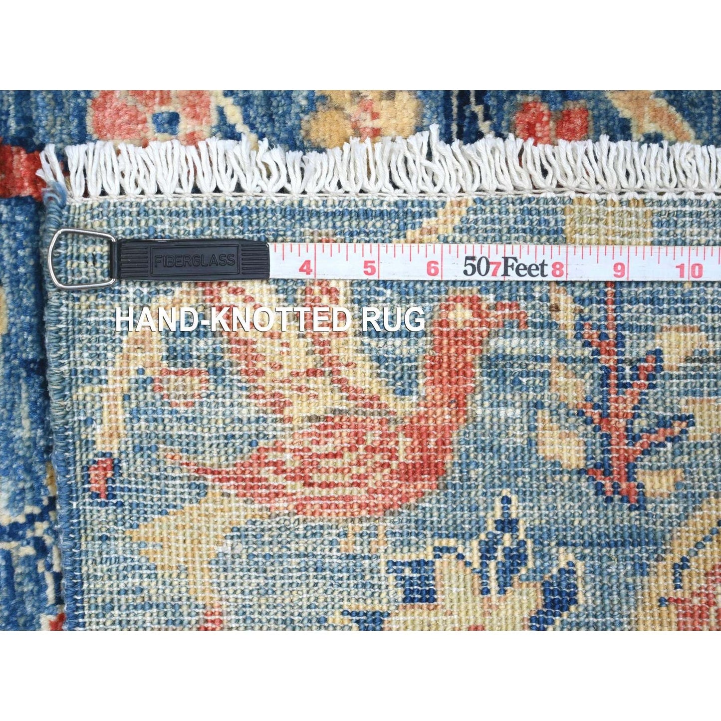2'X3' Blue Afghan Peshawar Birds Design Hand Knotted Soft Wool Mat Rug