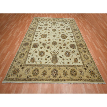 8'X10' Ivory Agra With Ziegler Design Leaf Pattern Hand Knotted Wool Rug