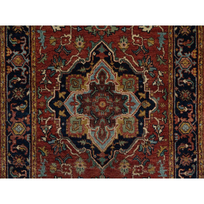 2'7"X10' Red Antiqued Fine Heris Re-Creation Hand Knotted Wool Runner Rug